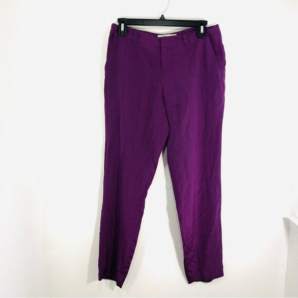 Joie Blue Red Purple Micro Diamond Printed 100% Silk Ankle Pants Small - Picture 1 of 10
